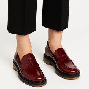 AGL Sirena Burgundy Patent Penny Loafers Made in Italy